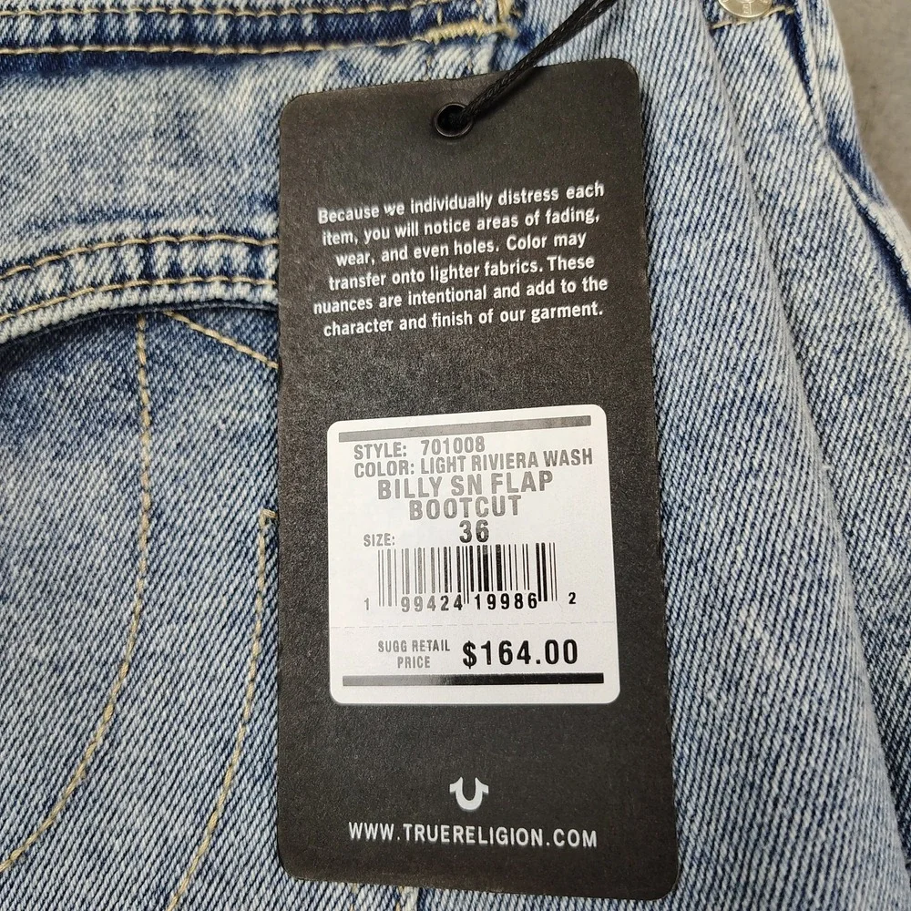 TRUE RELIGION BILLY Jeans Flap Pocket Stretchy 36x33½ Relax Bootcut Denim NEW